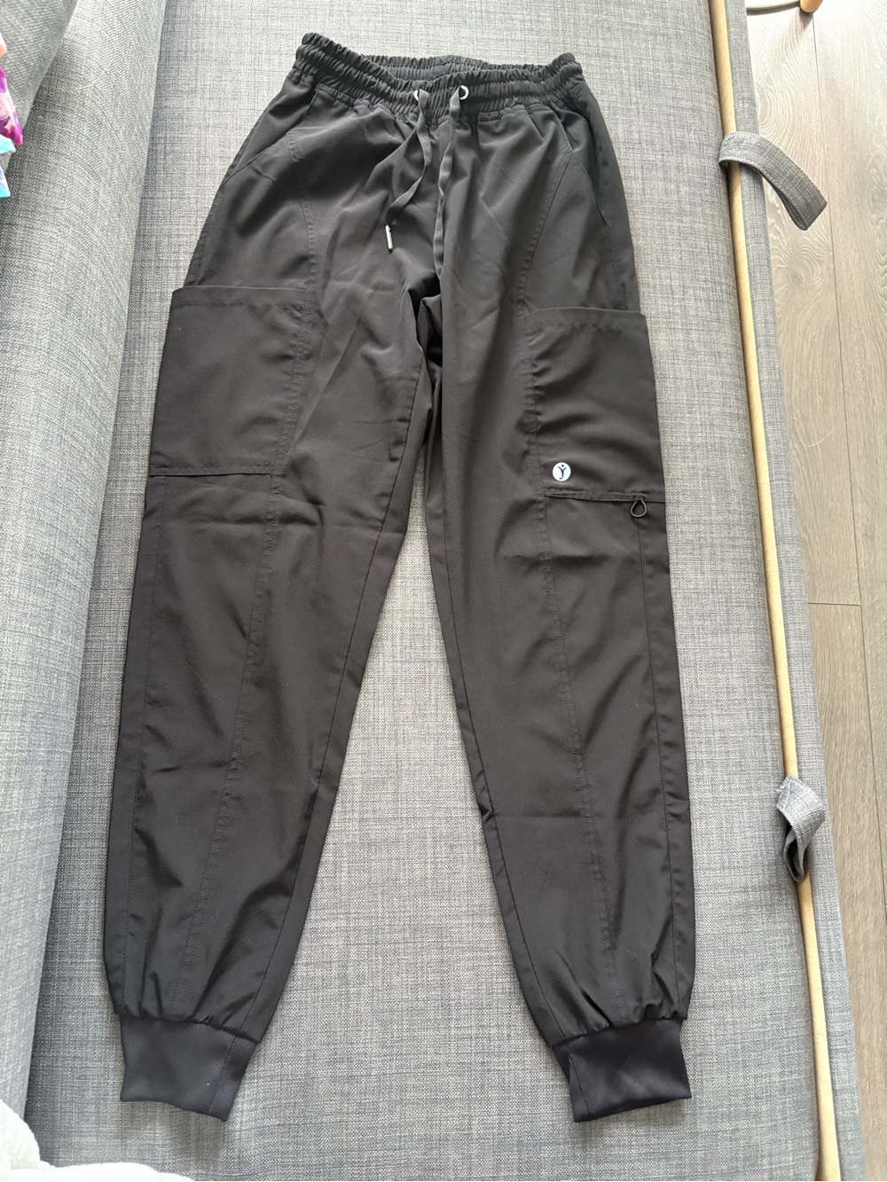 Women's Black Cargo Jogger Scrub Pants with Drawstring Waist